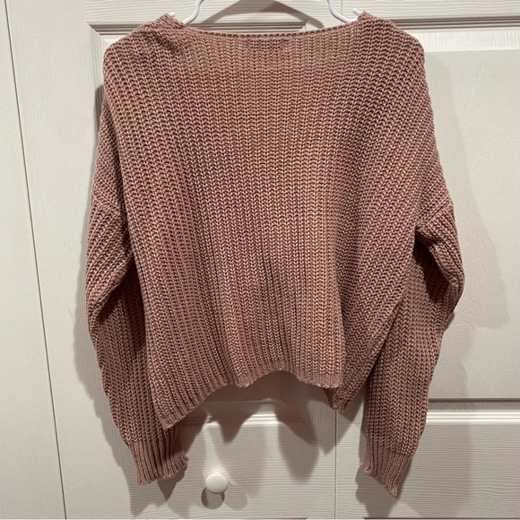 SHEIN Women’s Ruched Knit Long-Sleeve V-Neck Cropped Sweater - mauve, size S - Picture 4 of 6